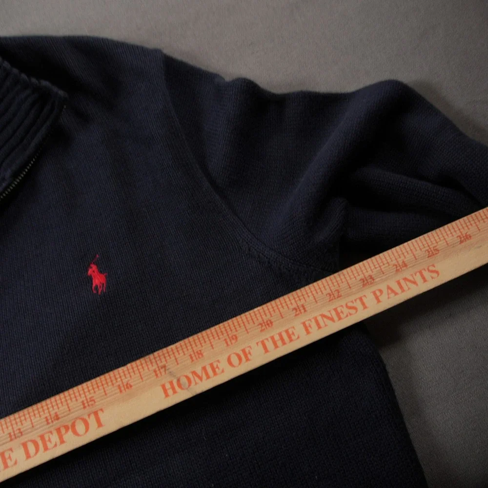 Polo Ralph Lauren Knit 1/4 Zip Mock Neck Men Sweater L Navy Nautical Prep Y2K